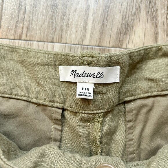 Madewell The Harlow Wide-Leg Pant 100% Linen in Olive Green Size 14 Petite - Picture 8 of 13